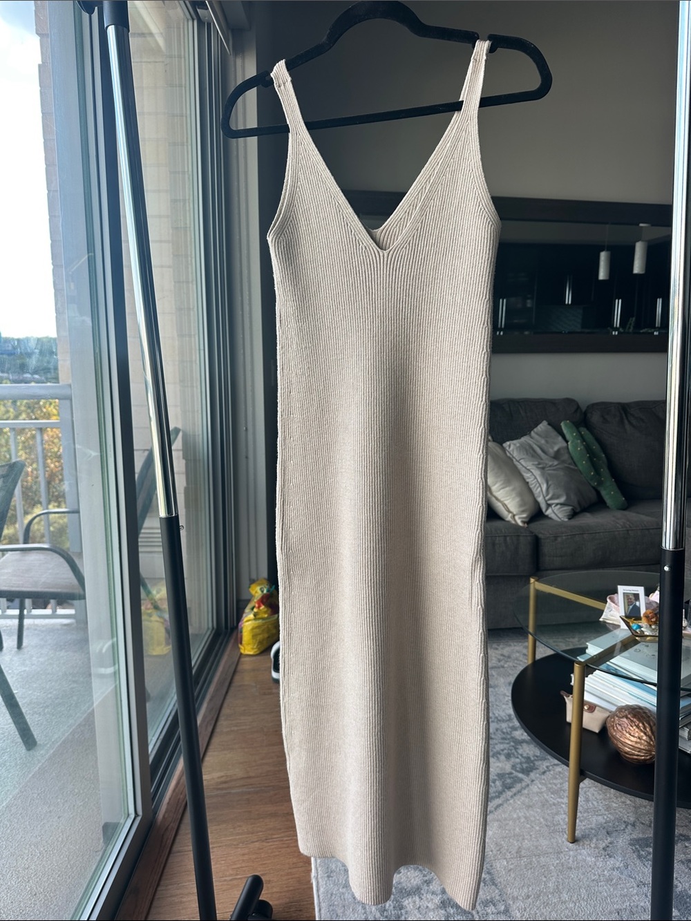 Sleeveless V-Neck Knit Maxi Dress in Light Beige